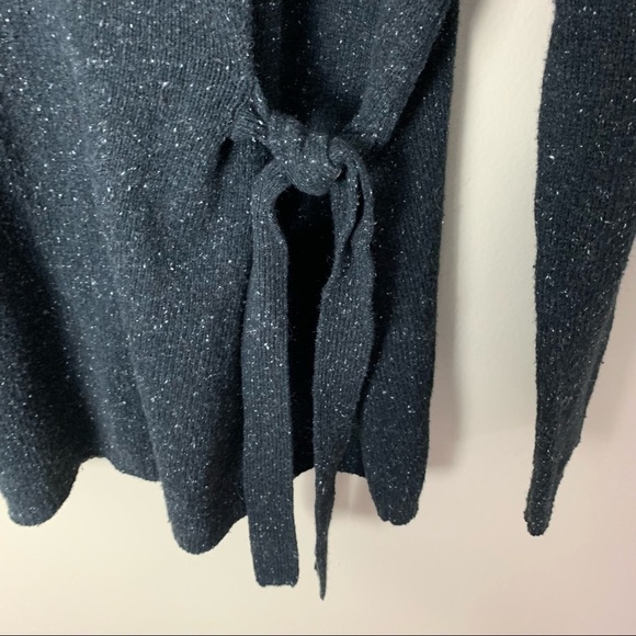 [J.Jill] Dark Gray/Black Speckled Print Long Sleeve Tie Detail Sweater - Picture 3 of 8